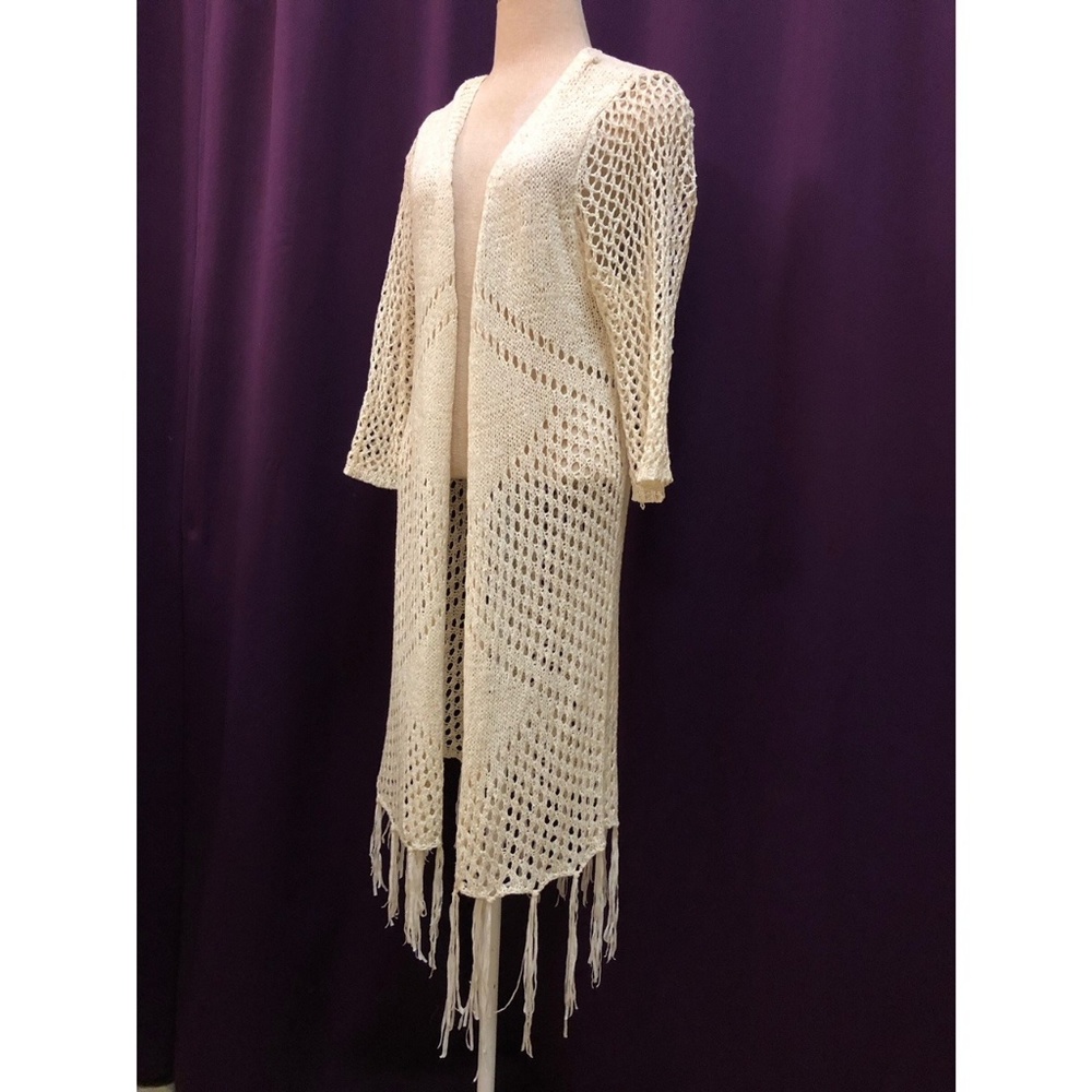 Boutique Cream Boho Long Cardigan